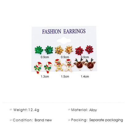 6 pairs/lot Kids Women Christmas Xmas Tree Elk Snowman Santa Claus Cute Stud Earrings Sets