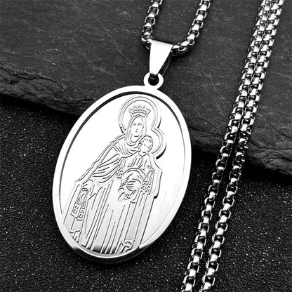 Men Stainless Steel Hip Hop Virgin Mary Medal Our Lady of Guadalupe Pendant Necklace