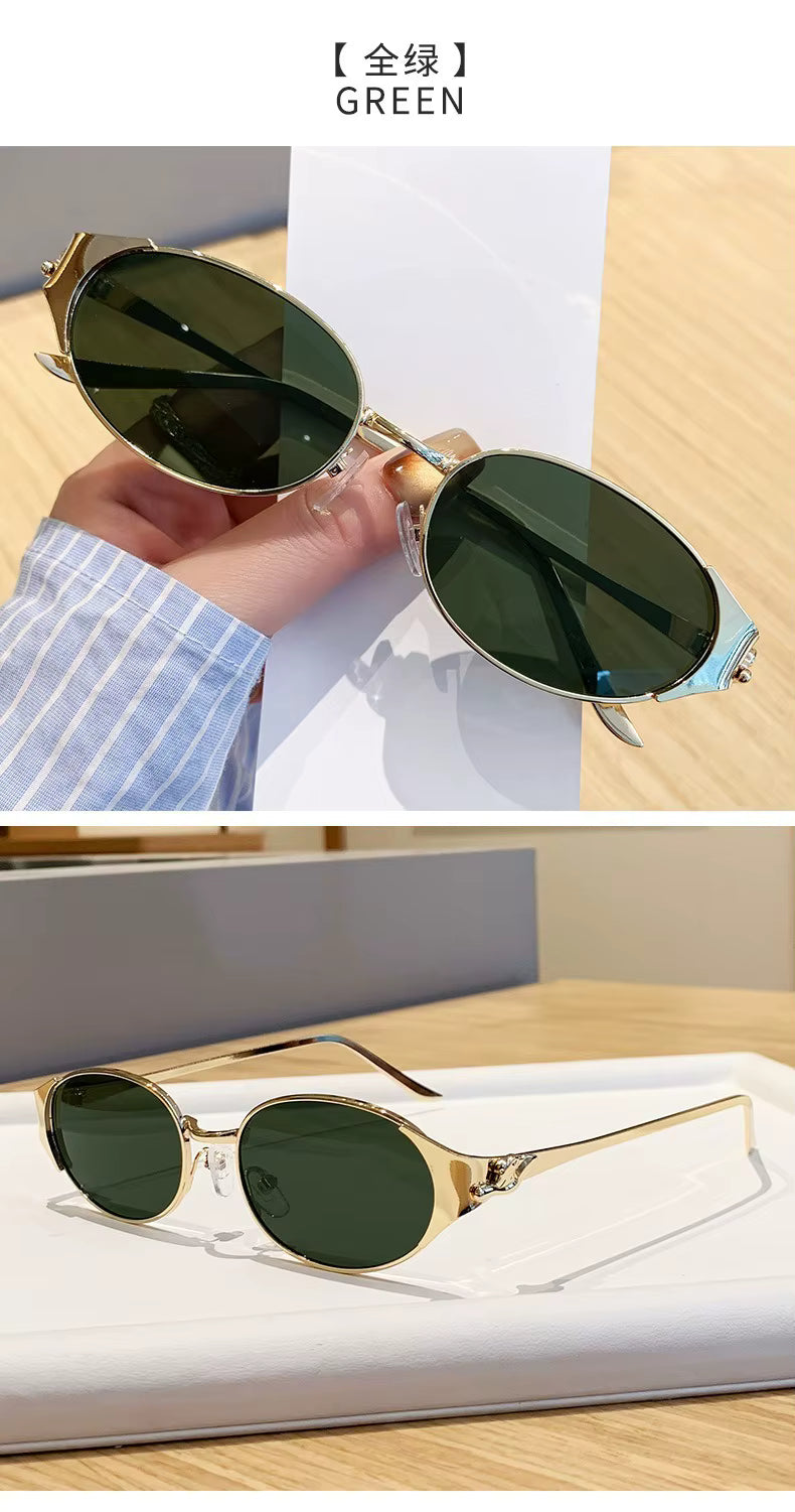 Women Metal Frame Oval Shades Fashion Designer Sunglasses Glasses