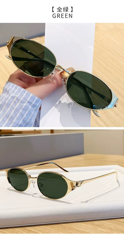 Women Metal Frame Oval Shades Fashion Designer Sunglasses Glasses
