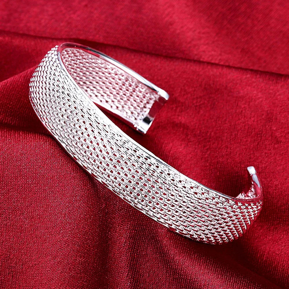 925 Sterling Silver Charms Open Women Fashion Adjustment Cuff Wedding Bangles Bracelet