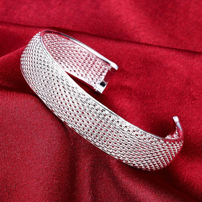 925 Sterling Silver Charms Open Women Fashion Adjustment Cuff Wedding Bangles Bracelet