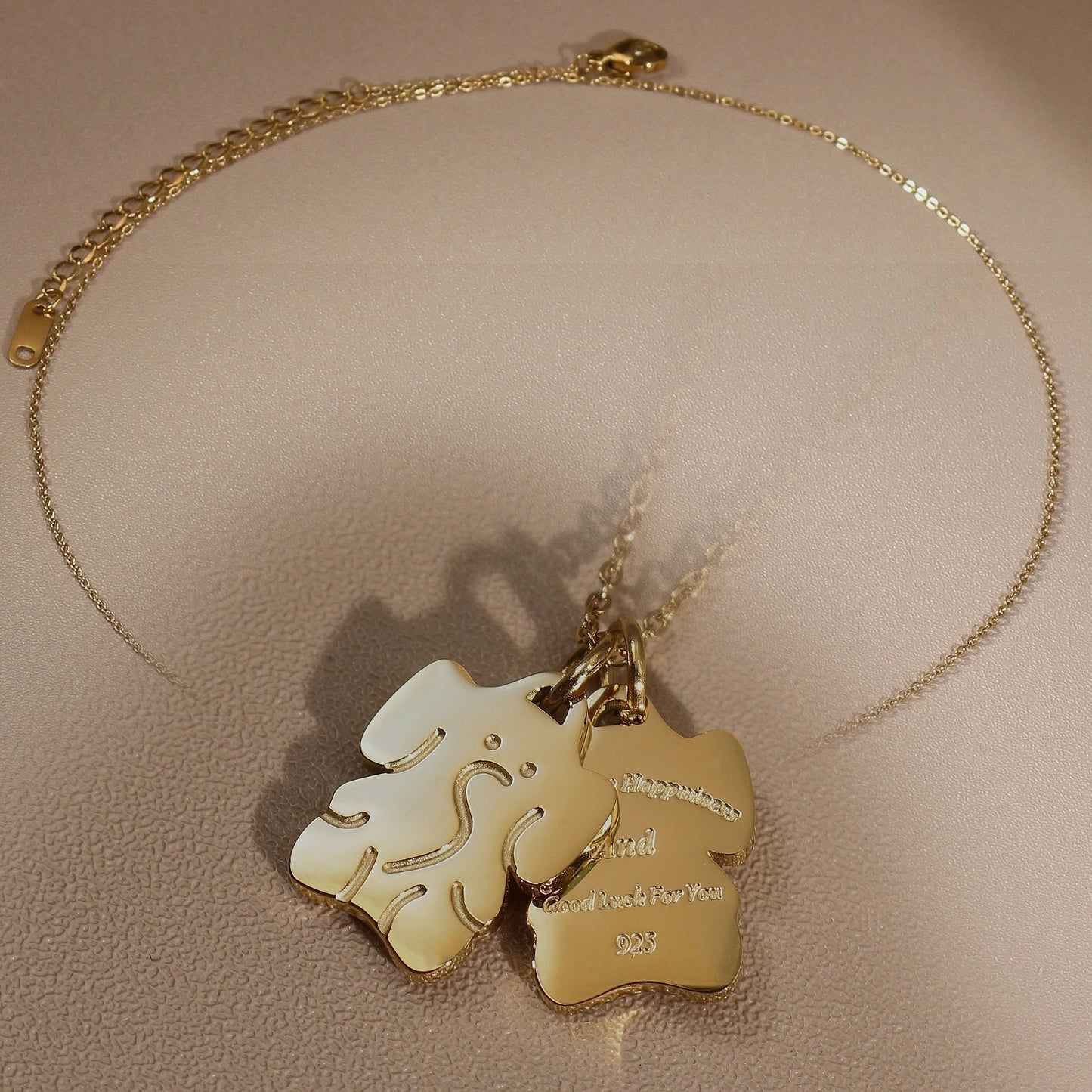 Small Elephant Double Pendant Designer Stainless Steel 18K Gold Plated Women's Necklace