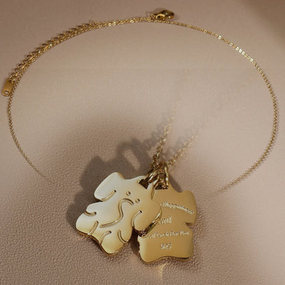 Small Elephant Double Pendant Designer Stainless Steel 18K Gold Plated Women's Necklace