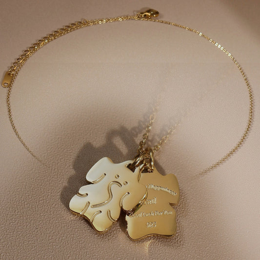 Small Elephant Double Pendant Designer Stainless Steel 18K Gold Plated Women's Necklace