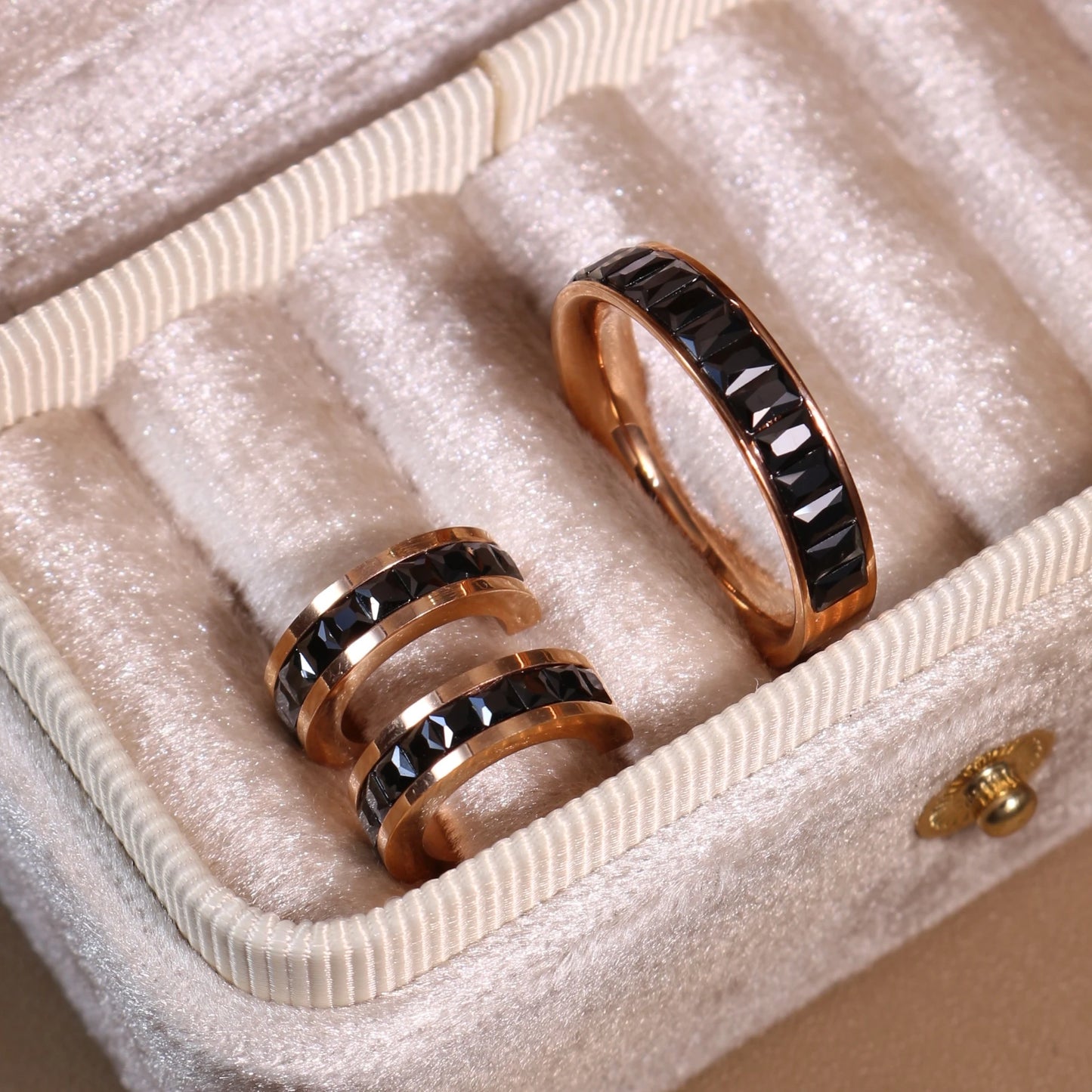 2-In-1 Women Rose Gold-Plated Stainless Steel Crystal Earrings Ring Jewelry Set