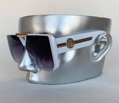Men Women Punk Vintage Square Designer Letter V Driving UV400 Eyewear Sunglasses