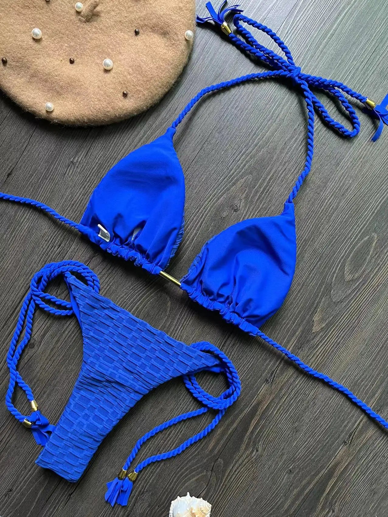 sexy bikini set w/ braided straps and split swimsuit 2-piece beach swimsuit
