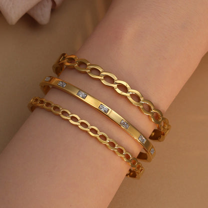 18K Gold Plated Stainless Steel Zircon Chain Hollow Women's Bracelet