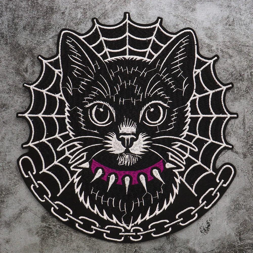 Large Black Noble Animal Cat Patch Embroidered Patches Iron on Clothing Backpack Badges Twill Craft Stickers