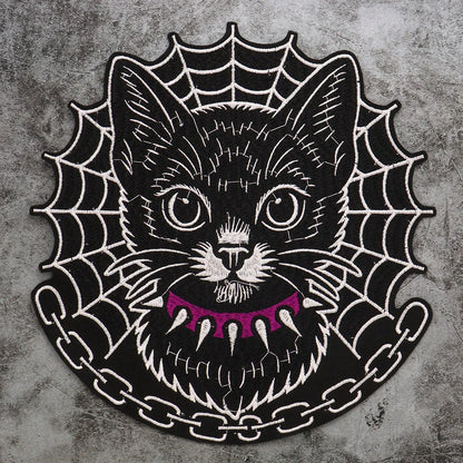 Large Black Noble Animal Cat Patch Embroidered Patches Iron on Clothing Backpack Badges Twill Craft Stickers