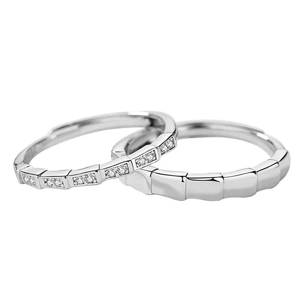 Unisex Couple 925 Sterling Silver Crystal Zircon Bamboo Wedding Rings