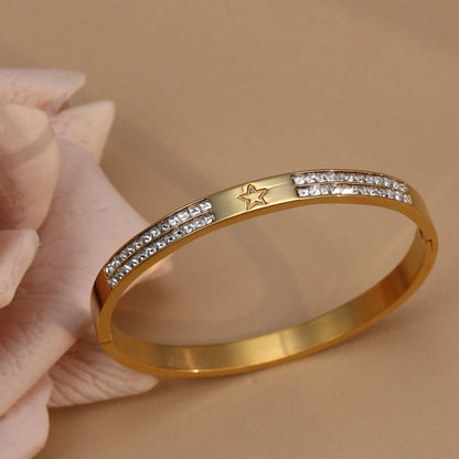 18K Gold Plated Stainless Steel Hollow Star Zircon Bracelet Bangle