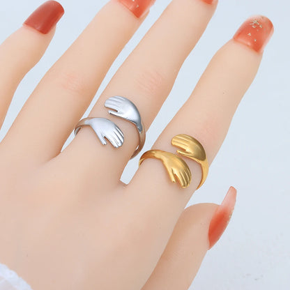 36 Pcs / lot Hugging Hand Punk Stainless Steel Vintage Adjustable Friendship Rings