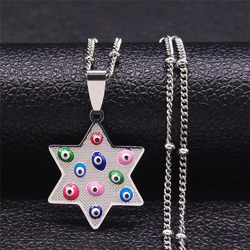 Women Men Silver Color Stainless Steel Jewish Star of David Hexagram Heart Shape Necklace