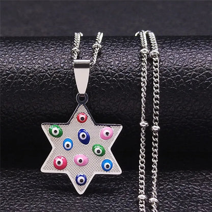 Women Men Silver Color Stainless Steel Jewish Star of David Hexagram Heart Shape Necklace