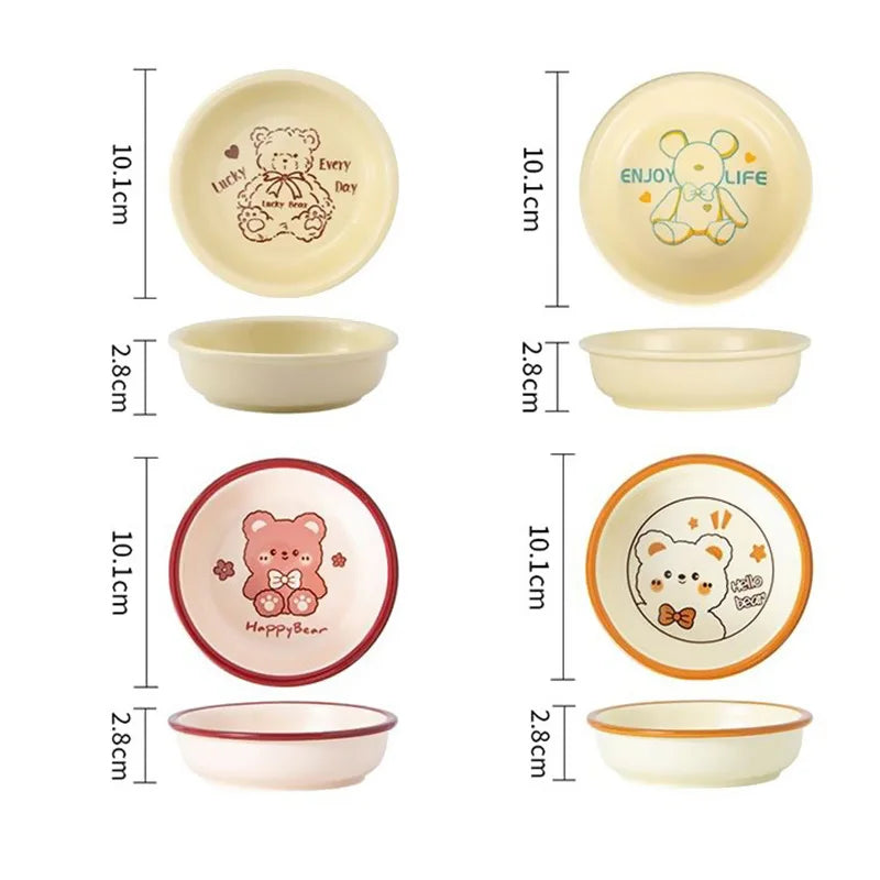 4 Inches Ceramic Disc Cartoon Little Bear Fruit Bowl Dipping Saucer Hot Pot Plate