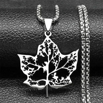 Tree Of Life Amulet Love Hollow Leaf Stainless Steel Gold Silver Color Chain Necklace Pendant