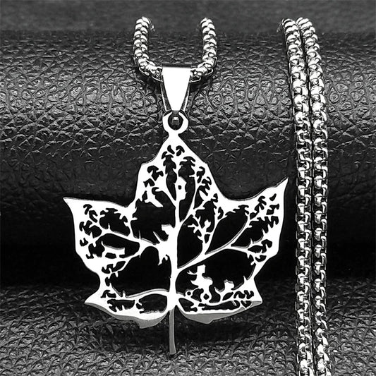 Tree Of Life Amulet Love Hollow Leaf Stainless Steel Gold Silver Color Chain Necklace Pendant