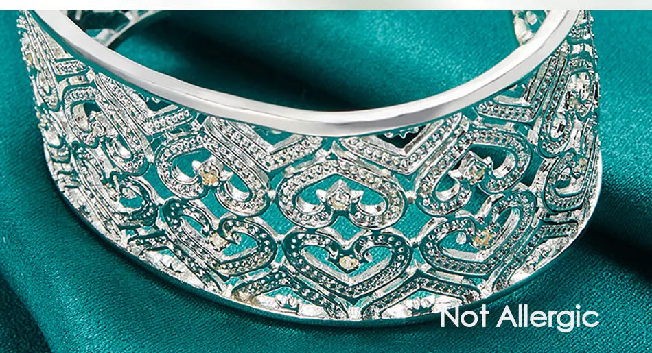 925 Sterling Silver Big 28mm Heart Wedding Engagement Fashion Charm Party Bangle Bracelet