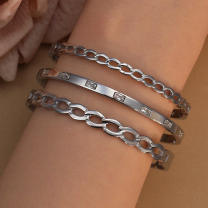 18K Gold Plated Stainless Steel Zircon Chain Hollow Women's Bracelet
