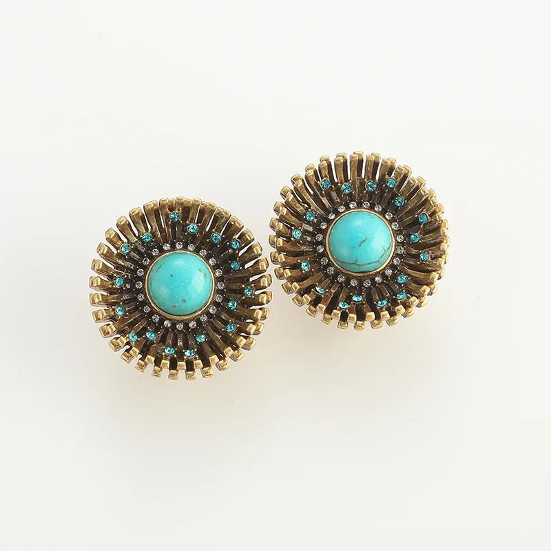 Women Gothic Vintage Designer Natural Blue Stone Stud Earrings