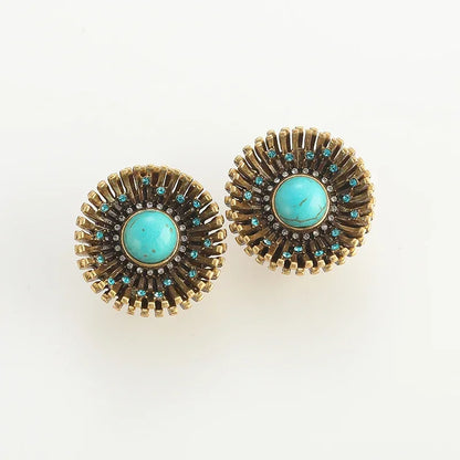 Women Gothic Vintage Designer Natural Blue Stone Stud Earrings