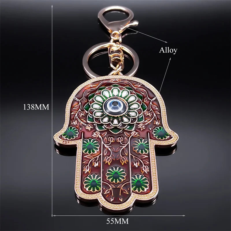 Hand Lucky Eye Hamsa Fatima Hands Flower Islam Turkey Blue Eyes Keychain Keyring Pendant