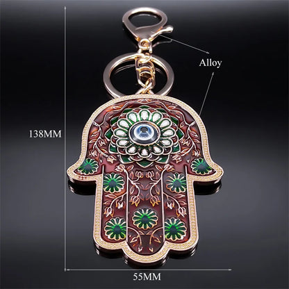 Hand Lucky Eye Hamsa Fatima Hands Flower Islam Turkey Blue Eyes Keychain Keyring Pendant