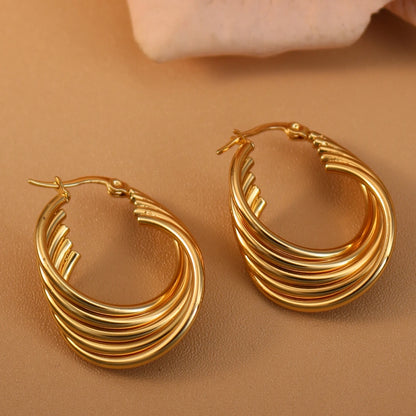 Women 18K Gold Plated Stainless Steel Fashion Wedding Party Earrings Jewelry Party Gift