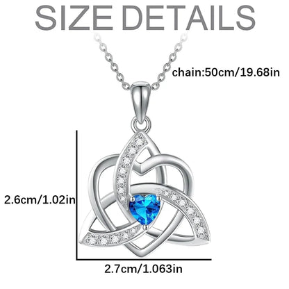 Men Women Romantic Design Heart Shape Blue Crystal Eternal Celtic Knot Pendant Necklace