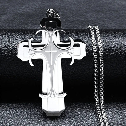 Men Big Cross Jesus Stainless Steel Gold Color Christ God Chain Necklace