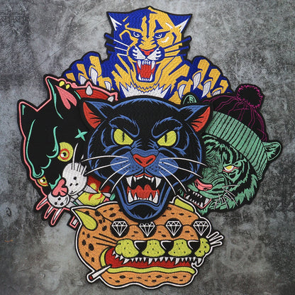 Large Size Biker Applique Fierce Tiger head Embroidery Patches Iron on for Clothes Animal Stickers Patch