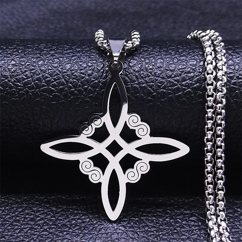 Men Women Silver Color Wicca Witchcraft Stainless Steel Witch Irish Knot Necklace