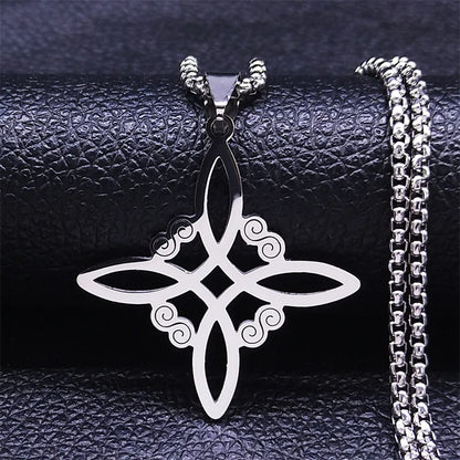 Men Women Silver Color Wicca Witchcraft Stainless Steel Witch Irish Knot Necklace