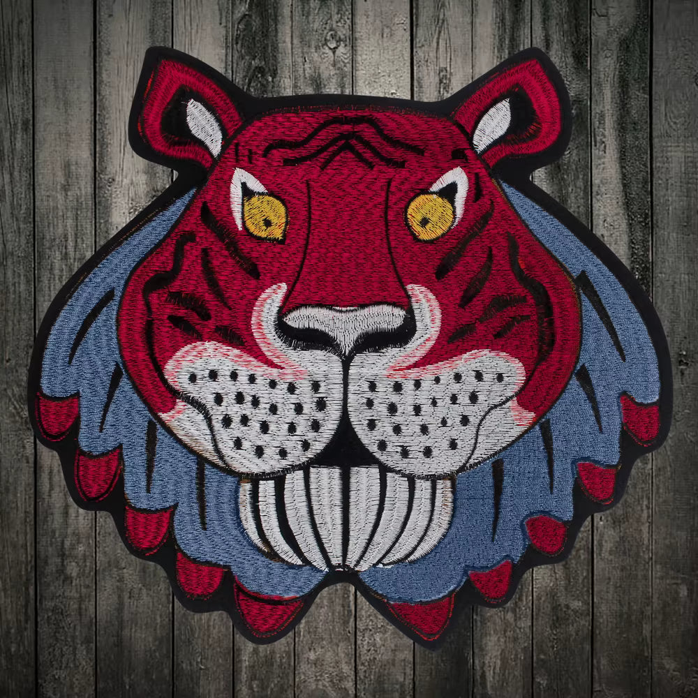 Large Animal Tiger Head Embroidery Patch Appliques Iron on Patches Badge Clothes Sewing