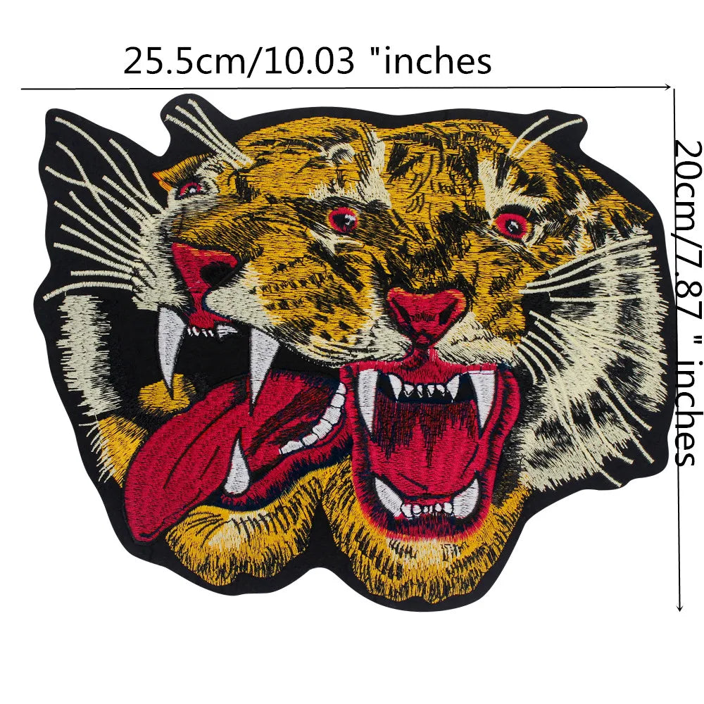 Large Size Biker Applique Fierce Tiger head Embroidery Patches Iron on for Clothes Animal Stickers Patch