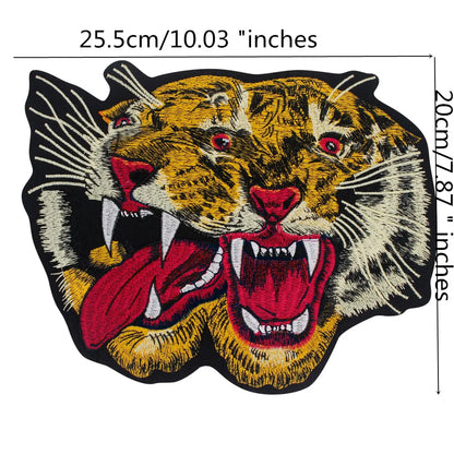 Large Size Biker Applique Fierce Tiger head Embroidery Patches Iron on for Clothes Animal Stickers Patch
