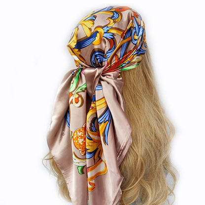 90cm Women Four Seasons Square Silk Satin Bandana Wrap Shawl Scarves Scarfs gfK5