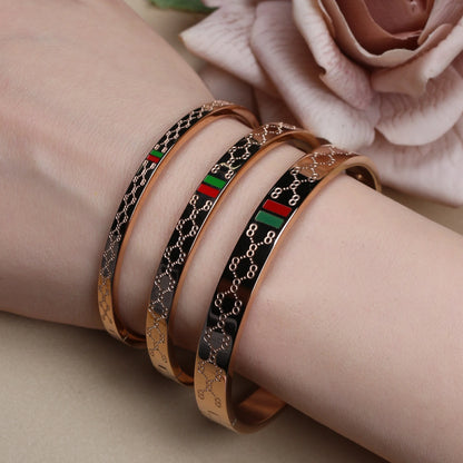 18K Gold Plated Stainless Steel 55MM Red Green Bangles Fashionable Bracelet