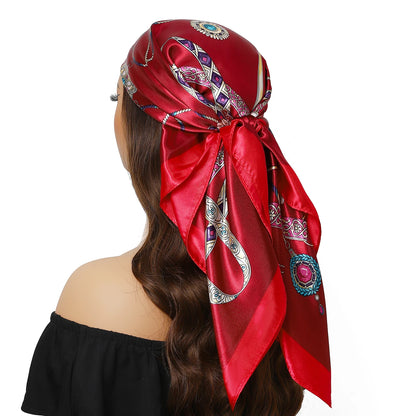 90cm Women Four Seasons Square Silk Satin Bandana Wrap Shawl Scarves Scarfs gfK4