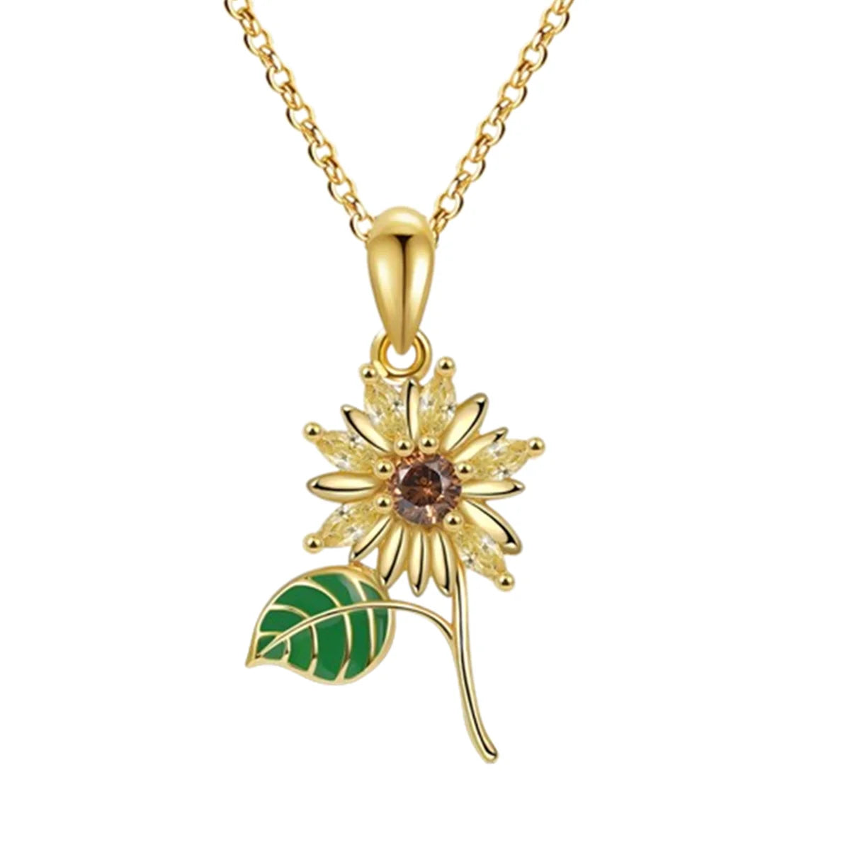 Women's Golden Sunflower Studded Zircon Pendant Necklace