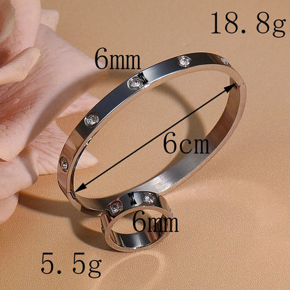 2-in-1 Women 18K Gold-Plated Stainless Steel Bracelet Ring Jewelry Set.