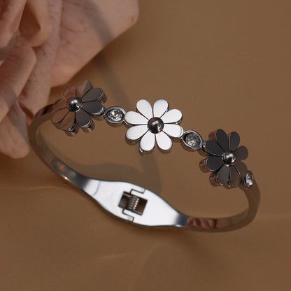 Delicate Crystal Shape Stainless Steel Gold Color Women's Bracelet Bangles