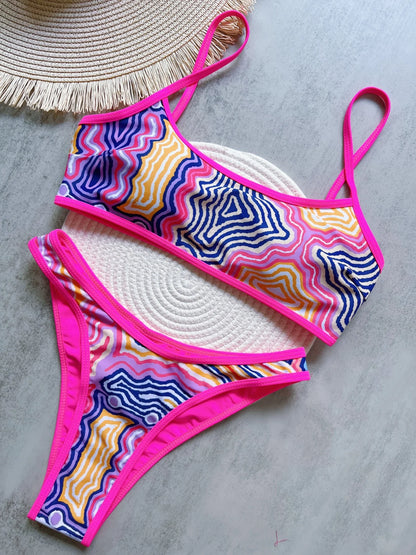 Sexy Print High Leg Cut Brazilian Bikini Swimsuit Swimwear Two-pieces Bathing Suit