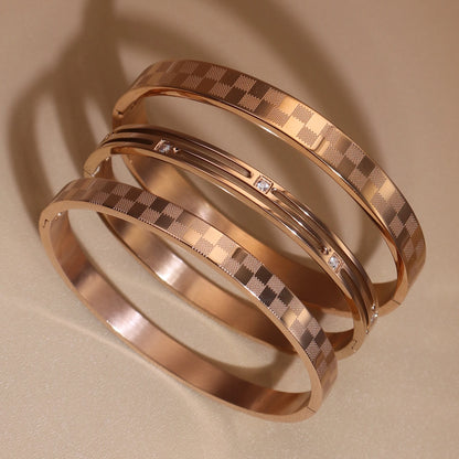 Luxury Polished Checkered Design Stainless Steel Crystal Wedding Party Bangle Bracelet