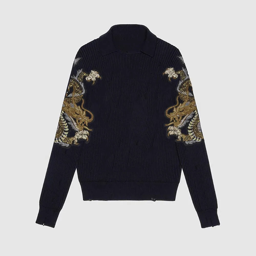 Embroidery Sequin Golden Dragon Patch Appliques Iron on Patches Badge Clothes Sewing