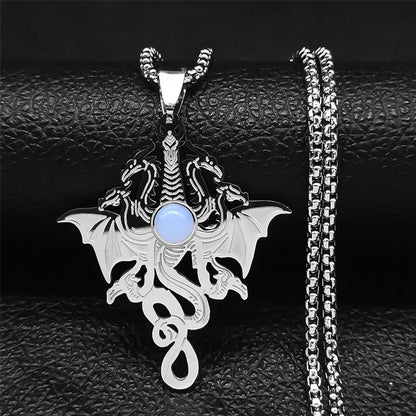Men Stainless Steel Gothic Black Witchcraft Dragon Satan Viking Wolf Owl Wizard Necklace