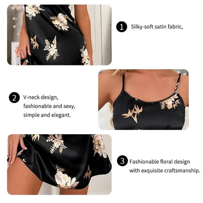 Women Nightwear Sexy Floral Prints Nightdress Sleepwear Nightgown