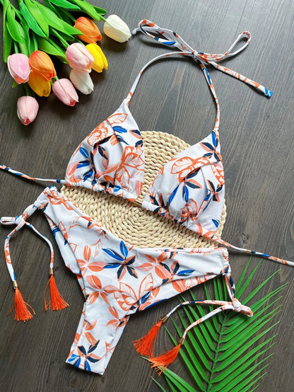 Sexy Print Bandage Women's Swimsuit Two-piece Triangle Swimwear Bathing Brazilian Bikini Set
